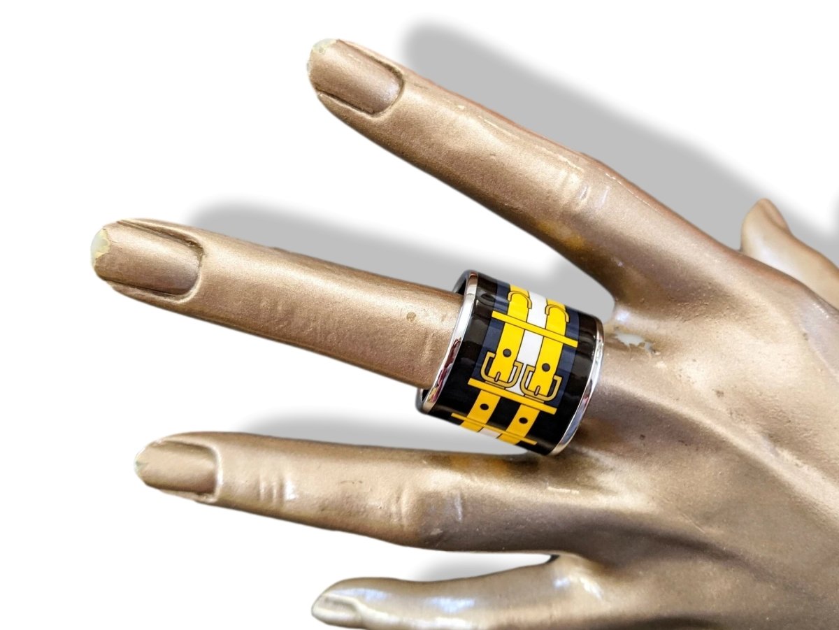 Hermes [76] 2014 Black/Yellow Enamel ROCABAR Scarf Ring PHW, BNIB! - poupishop