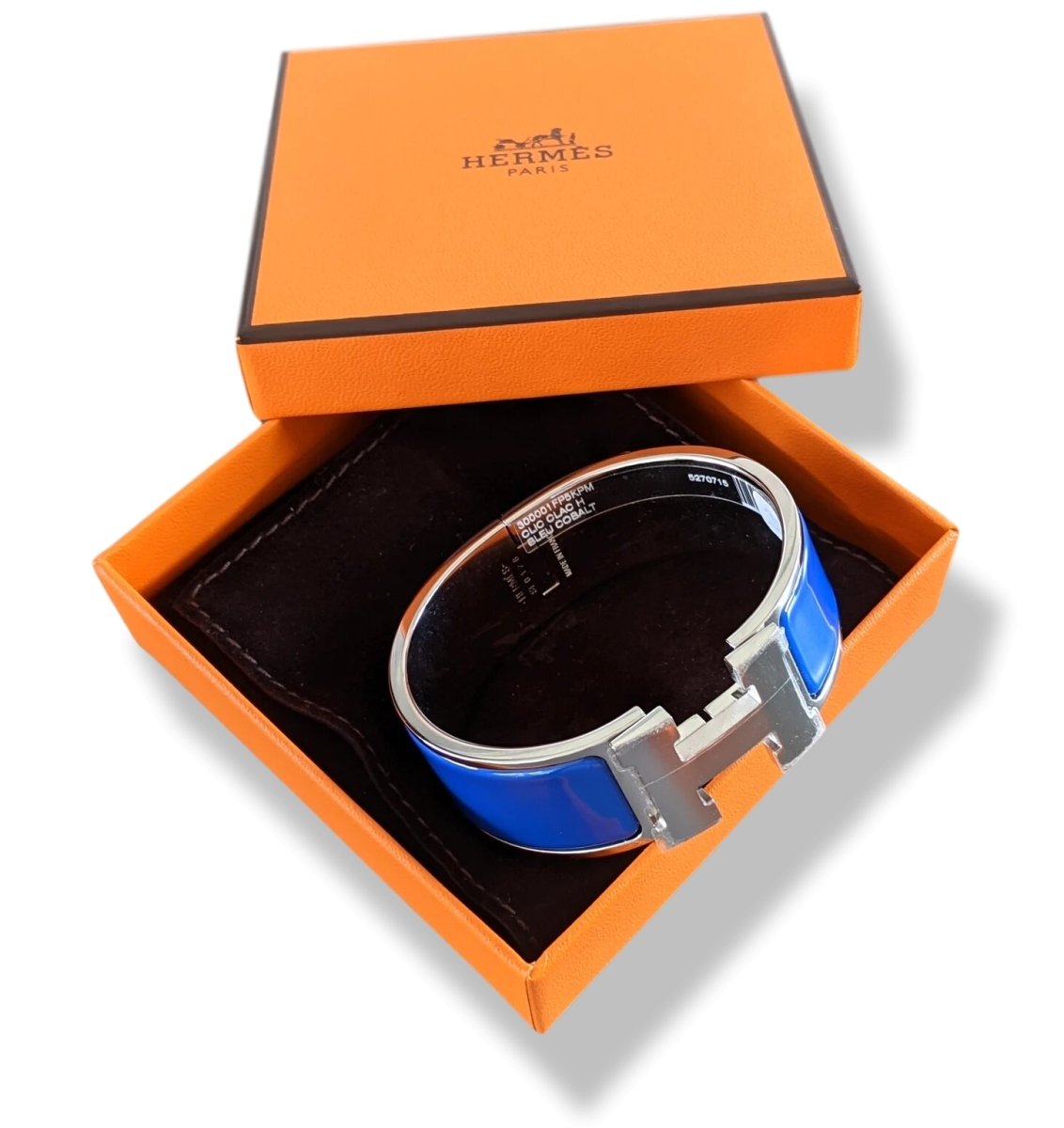 Hermes [76] Cobalt Blue Enamel & Palladium AG CLIC CLAC H Wide Bangle Bracelet Sz PM, BNIB! - poupishop