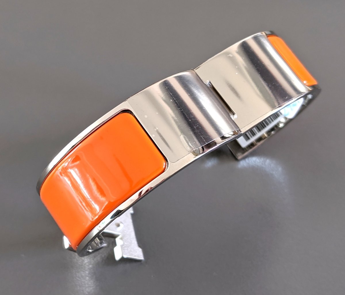 Hermes [77] Orange Enamel & Palladium AG CLIC CLAC H Wide Bangle Bracelet Sz PM, BNIB! - poupishop