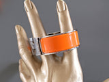 Hermes [77] Orange Enamel & Palladium AG CLIC CLAC H Wide Bangle Bracelet Sz PM, BNIB! - poupishop