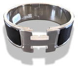 Hermes [78] Black Enamel & Palladium AG CLIC CLAC H Wide Bangle Bracelet Sz PM, BNIB! - poupishop