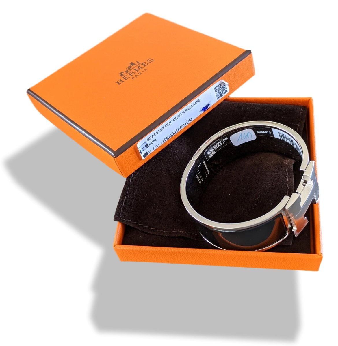 Hermes [78] Black Enamel & Palladium AG CLIC CLAC H Wide Bangle Bracelet Sz PM, BNIB! - poupishop