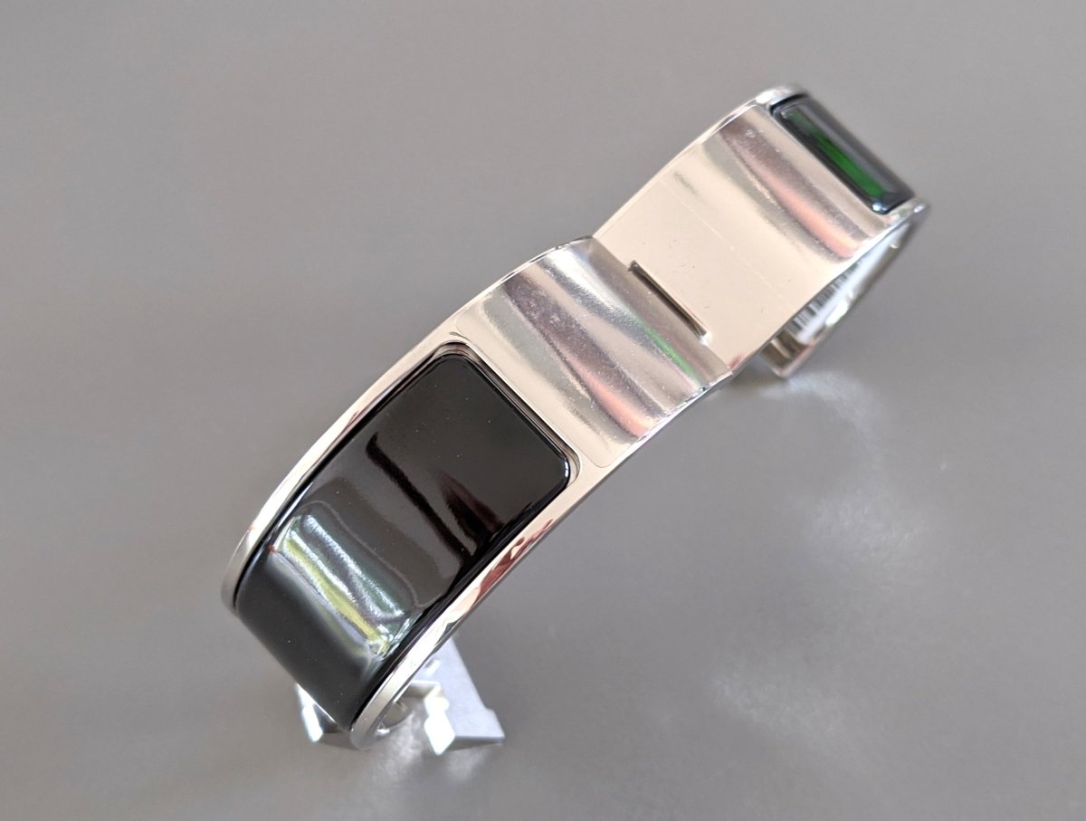 Hermes [78] Black Enamel & Palladium AG CLIC CLAC H Wide Bangle Bracelet Sz PM, BNIB! - poupishop