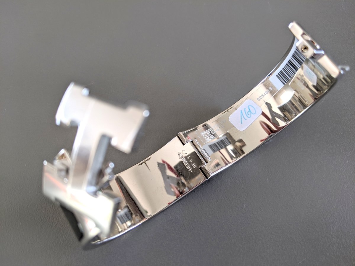Hermes [78] Black Enamel & Palladium AG CLIC CLAC H Wide Bangle Bracelet Sz PM, BNIB! - poupishop