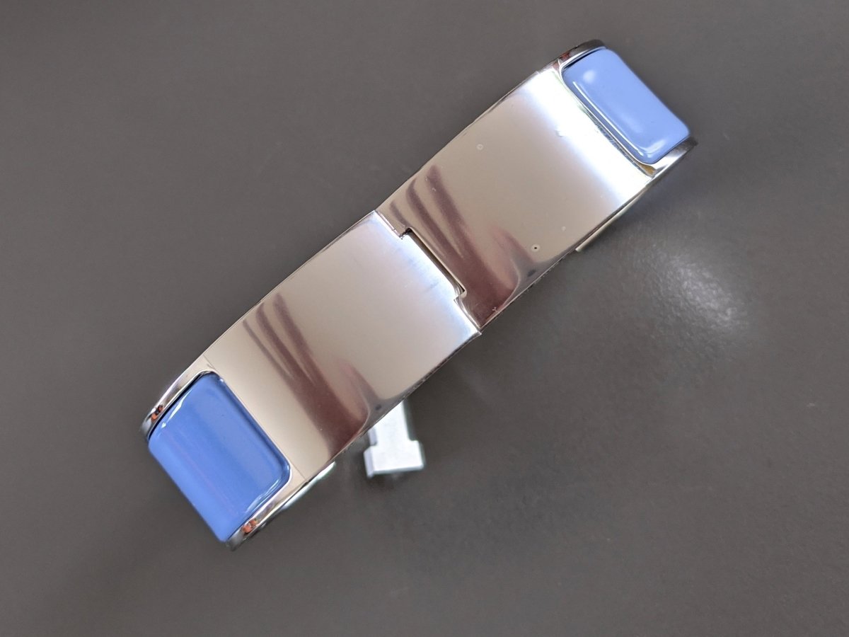 Hermes [79] Lavander/Lupin Enamel & Palladium AG CLIC CLAC H COLOR Wide Bangle Bracelet Sz GM, BNIB! - poupishop