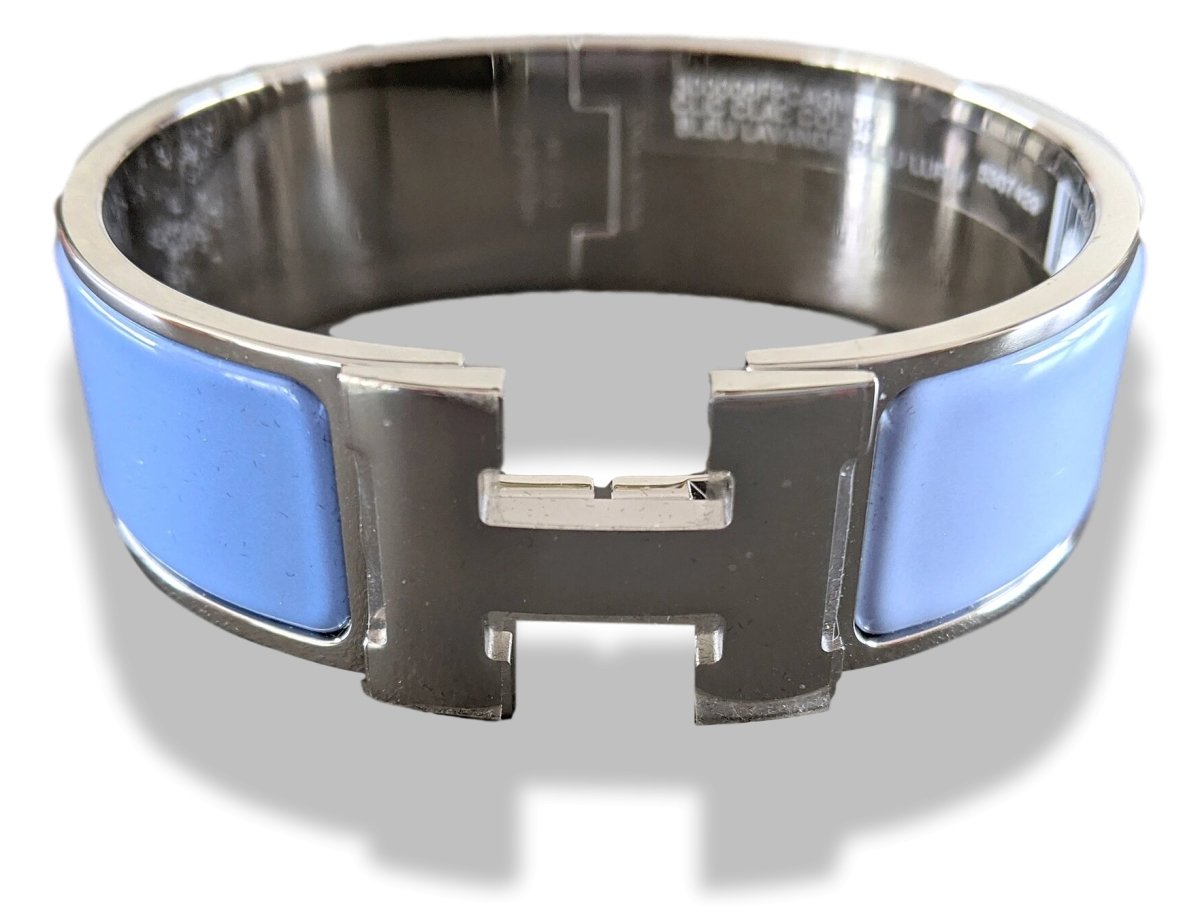 Hermes [79] Lavander/Lupin Enamel & Palladium AG CLIC CLAC H COLOR Wide Bangle Bracelet Sz GM, BNIB! - poupishop