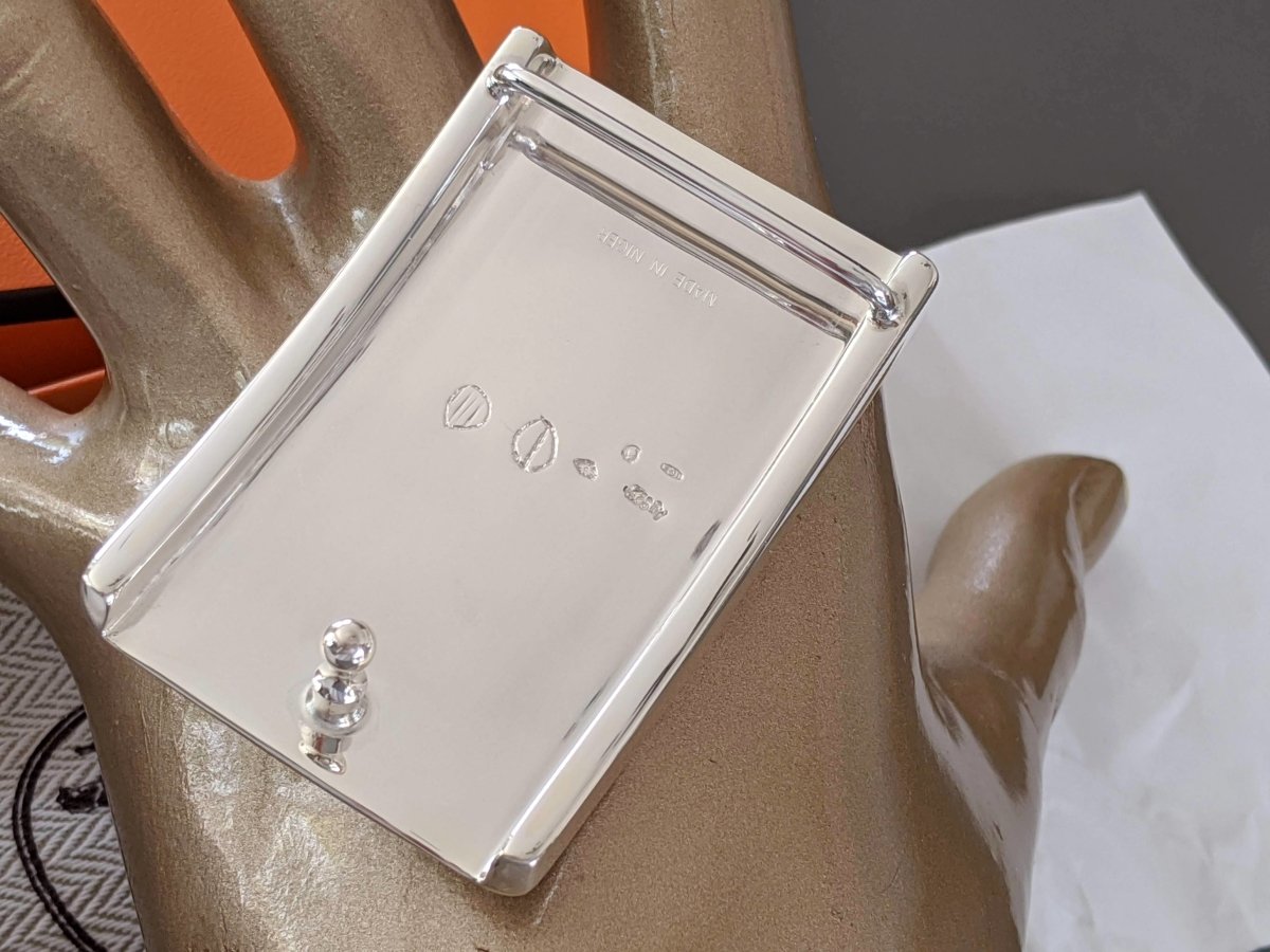 Hermes [8] AG Massif Sterling Silver 925 TOUAREG Belt Buckle H 32mm, New with Pochette and Box! - poupishop