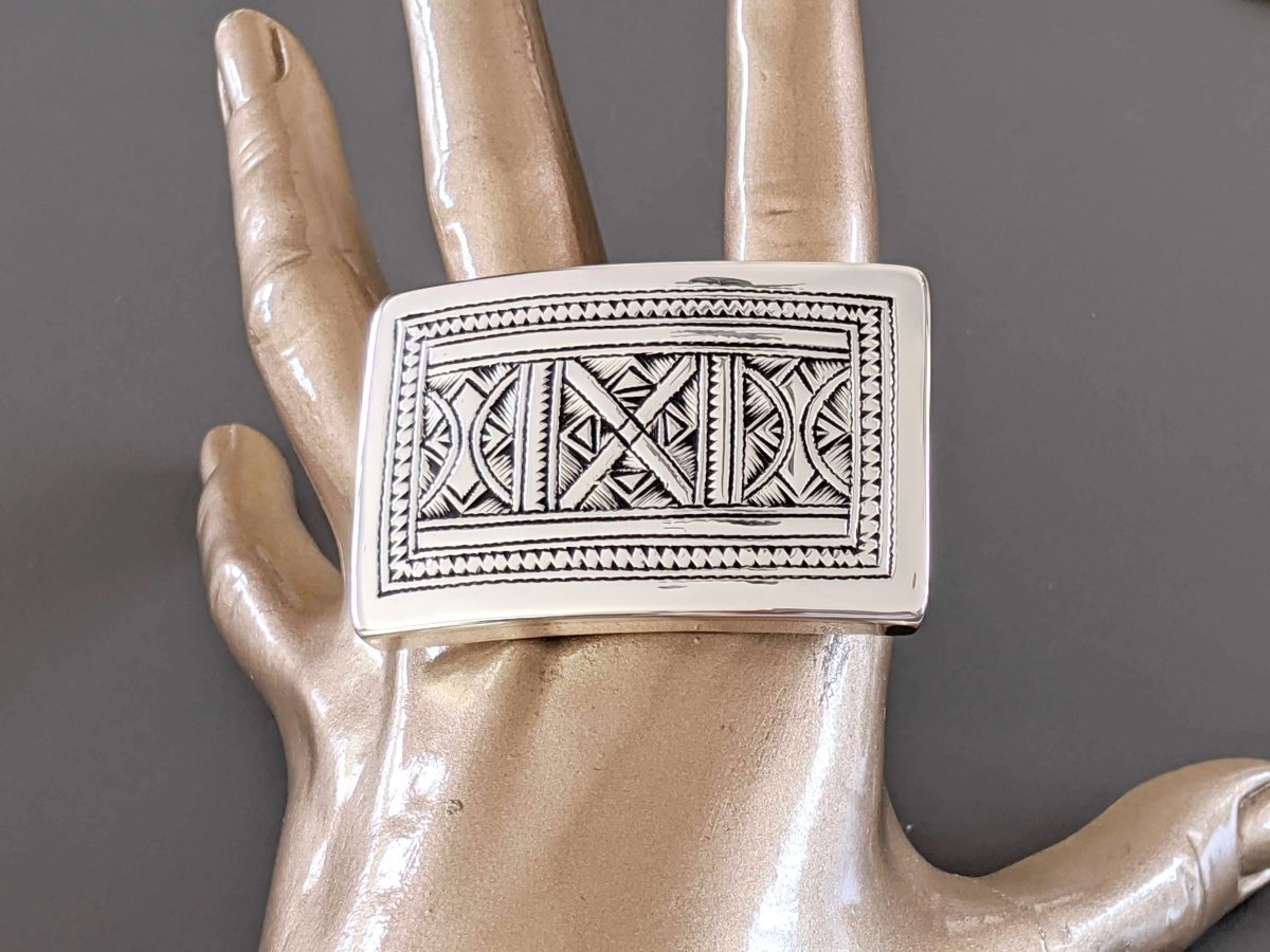 Hermes [8] AG Massif Sterling Silver 925 TOUAREG Belt Buckle H 32mm, New with Pochette and Box! - poupishop