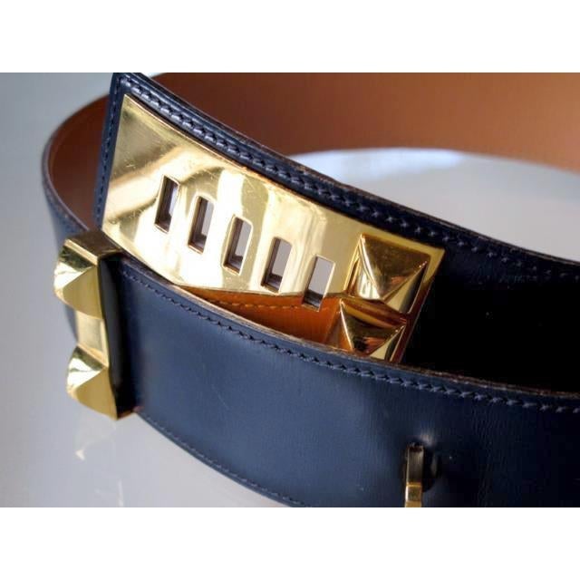 Hermes 80s Navy Blue Box Collier de Chien Belt Sz63
