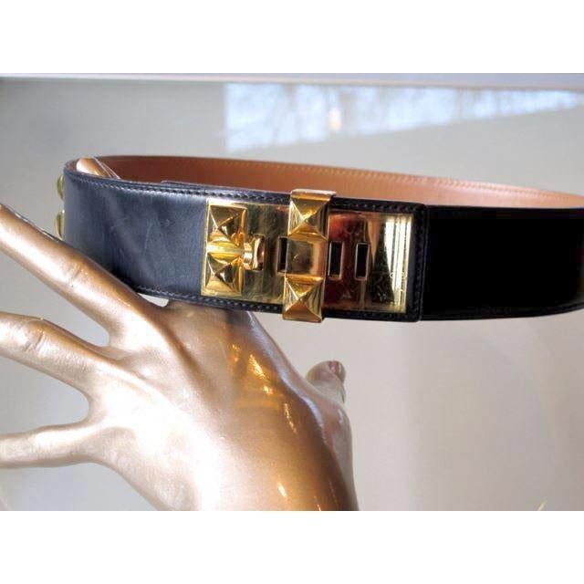 Hermes 80s Navy Blue Box Collier de Chien Belt Sz63