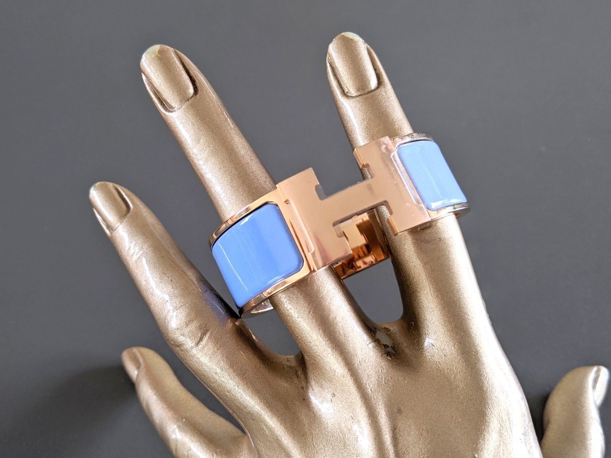 Hermes [81] Lavander/Lupin Enamel & Pink Gold CLIC CLAC H COLOR Wide Bangle Bracelet Sz PM, BNIB! - poupishop