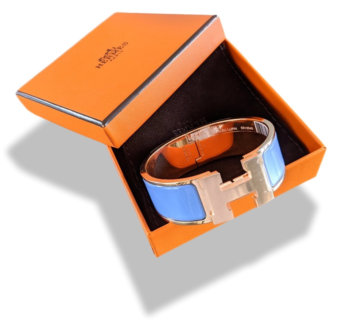 Hermes [81] Lavander/Lupin Enamel & Pink Gold CLIC CLAC H COLOR Wide Bangle Bracelet Sz PM, BNIB! - poupishop
