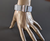 Hermes [83] Light Grey Enamel & Palladium CHARNIERE Wide Bangle Bracelet Sz L, BNIB! - poupishop