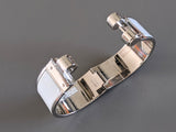 Hermes [83] Light Grey Enamel & Palladium CHARNIERE Wide Bangle Bracelet Sz L, BNIB! - poupishop