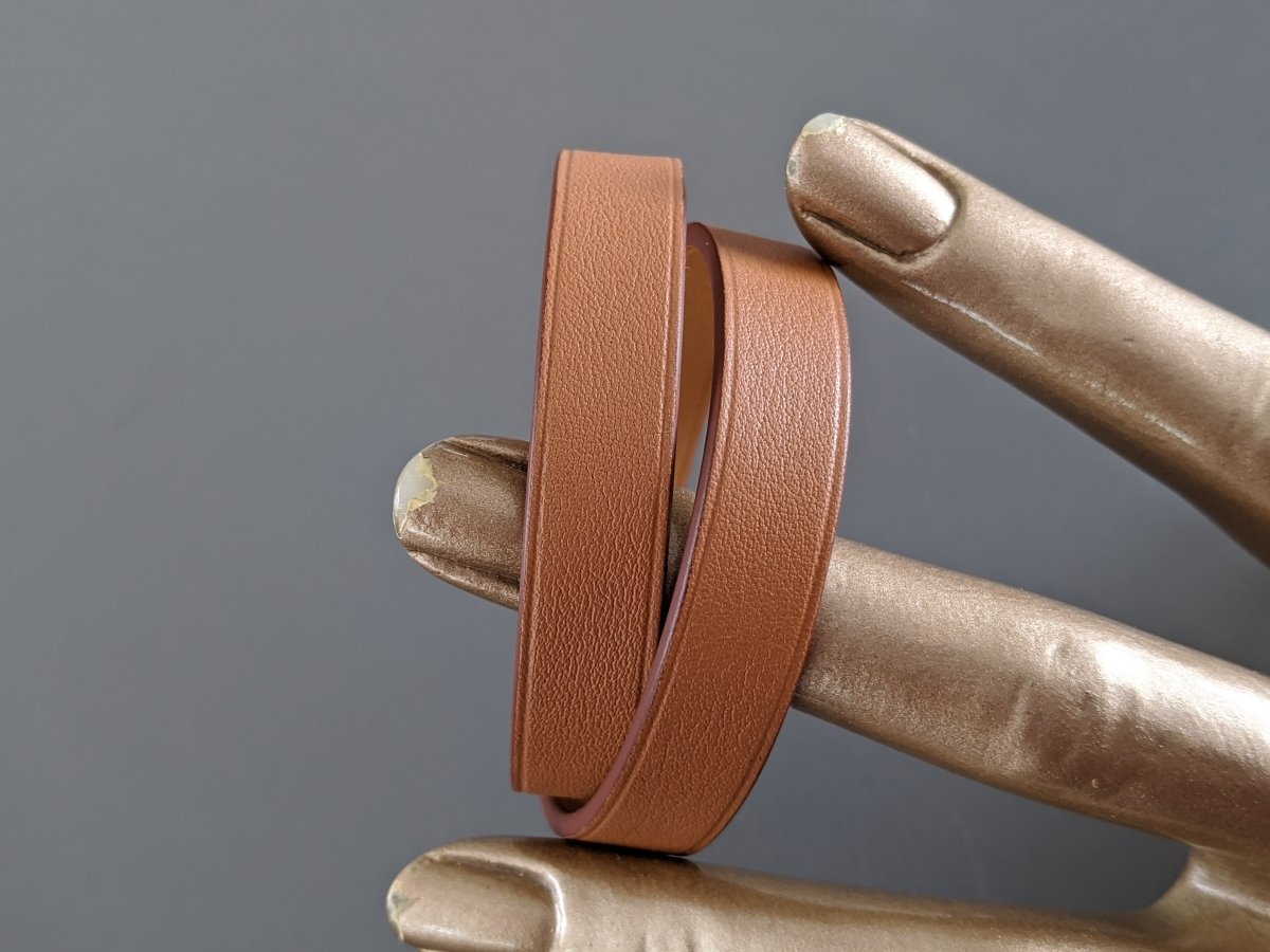 Hermes [85] Unisex Gold Swift Calfskin MINI DOG DOUBLE TOUR Bracelet Sz T4, BNIB! - poupishop
