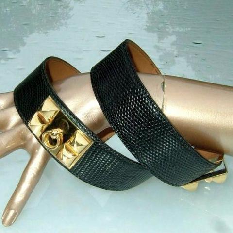Hermes 86 Black Lizard  Collier de Chien Belt 65