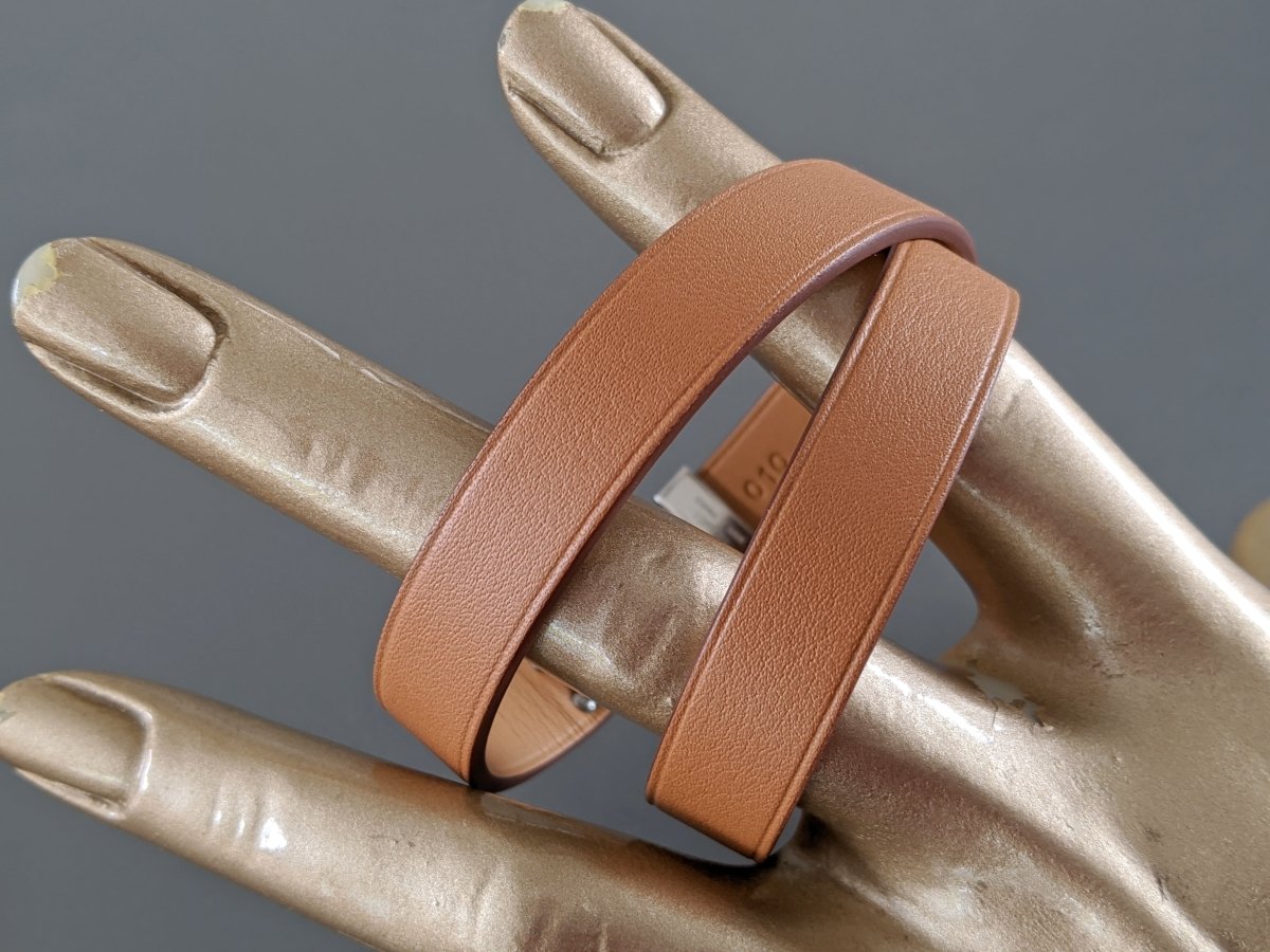 Hermes [86] Unisex Gold Swift Calfskin/Ag MINI DOG DOUBLE TOUR Bracelet Sz T4, BNIB! - poupishop
