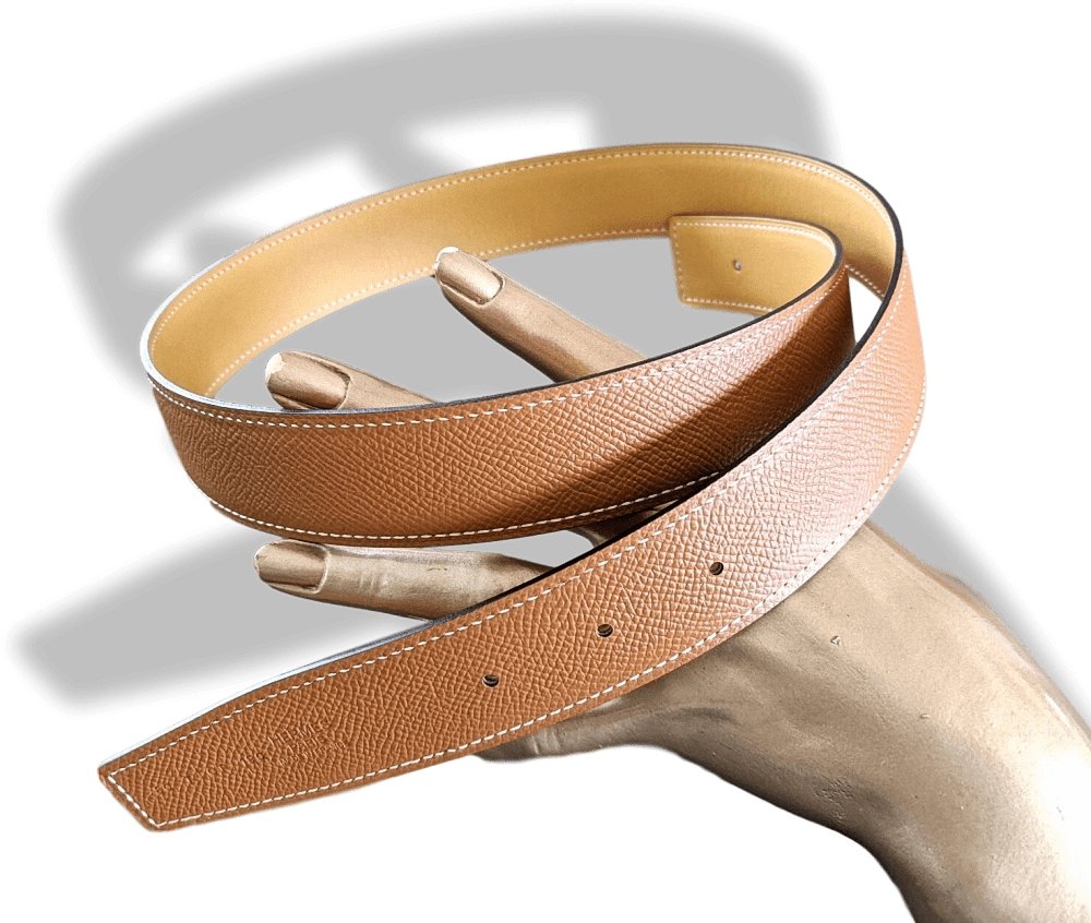 Hermes [9] 1960s Safran Swift/Gold Epsom Reversible Leather Strap Belt 32 MM Sz80, NIB! - poupishop