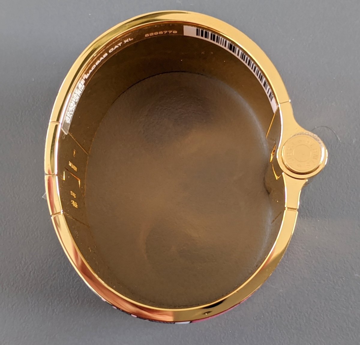 Hermes [92] Faux Grey Enamel/Gold BAOBAB CAT CHARNIERE XL Bangle Bracelet Sz M, BNIB! - poupishop