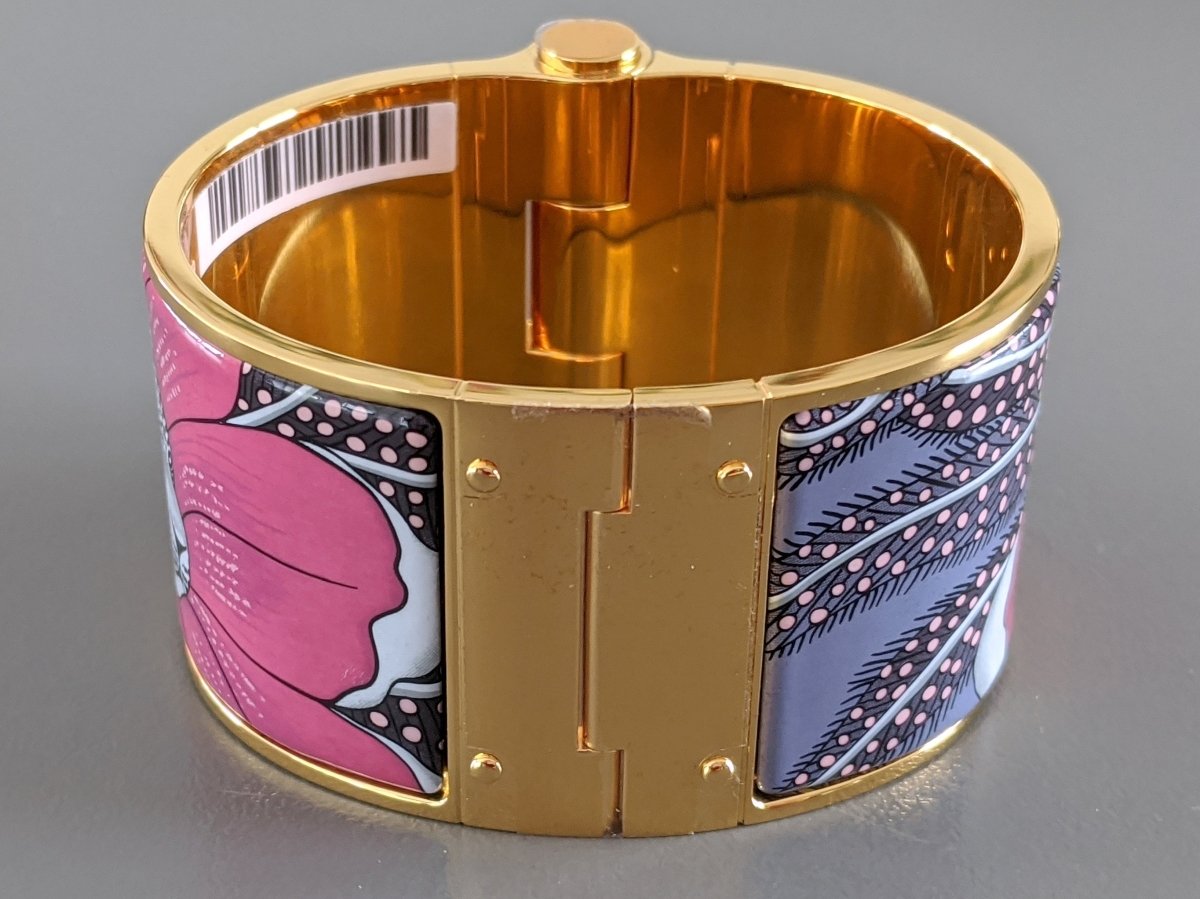 Hermes [92] Faux Grey Enamel/Gold BAOBAB CAT CHARNIERE XL Bangle Bracelet Sz M, BNIB! - poupishop