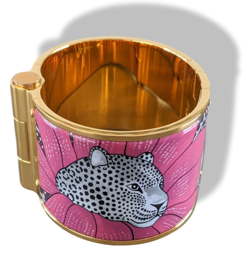 Hermes [92] Faux Grey Enamel/Gold BAOBAB CAT CHARNIERE XL Bangle Bracelet Sz M, BNIB! - poupishop