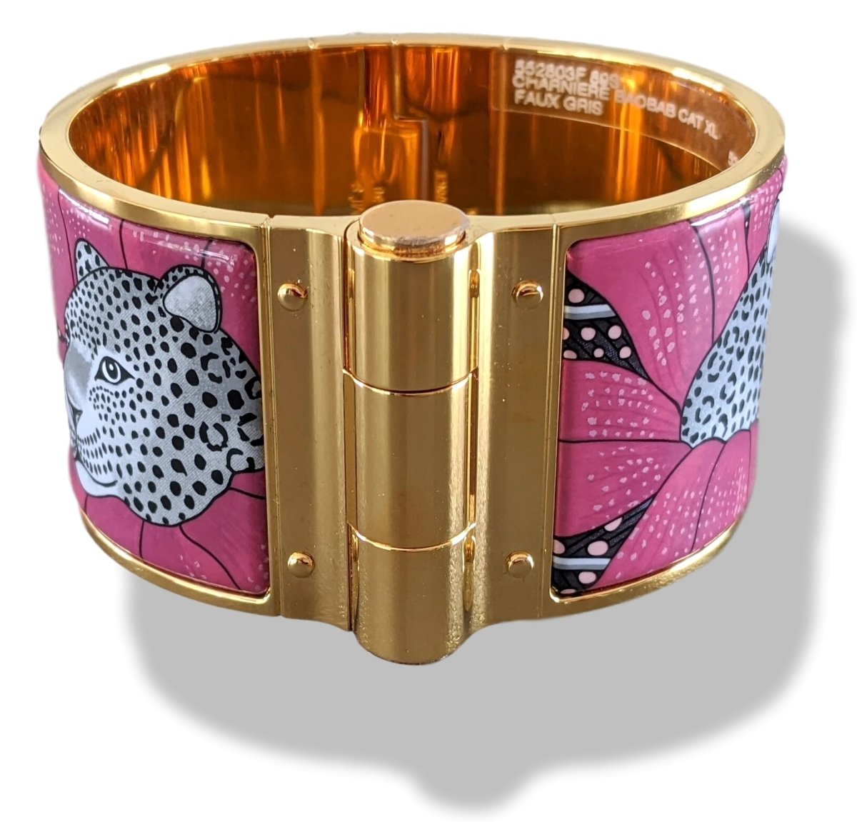 Hermes [92] Faux Grey Enamel/Gold BAOBAB CAT CHARNIERE XL Bangle Bracelet Sz M, BNIB! - poupishop