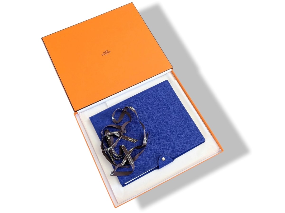 Hermes [93] Electric Blue Togo Calfskin ULYSSE GM NoteBook Cover + Plain Chinook Paper Refill, Box! - poupishop