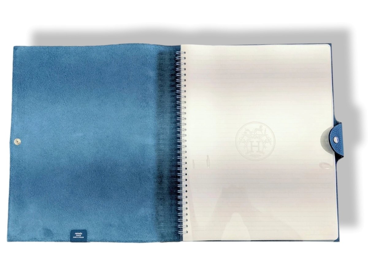 Hermes [94] Bleu de Prusse Togo Calfskin ULYSSE GM NoteBook Cover + Lined Paper Refill, Box! - poupishop