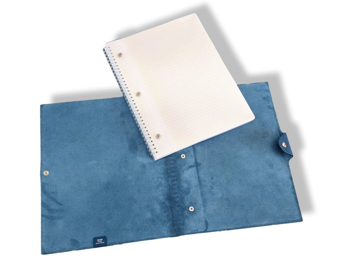 Hermes [94] Bleu de Prusse Togo Calfskin ULYSSE GM NoteBook Cover + Lined Paper Refill, Box! - poupishop