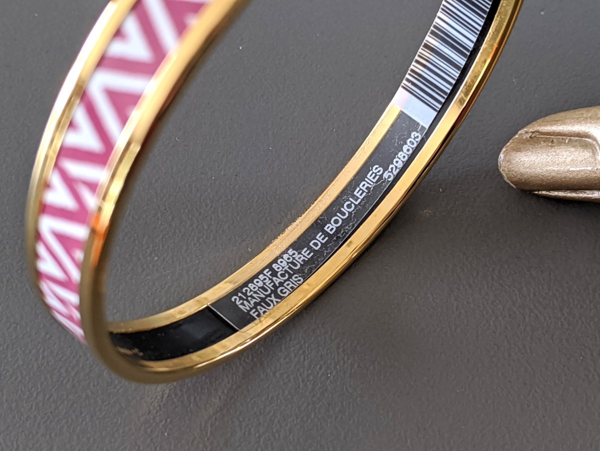 Hermes [94] Faux Gris/Gold Printed Enamel MANUFACTURE DE BOUCLERIES Bangle Bracelet Sz70, BNIB! - poupishop