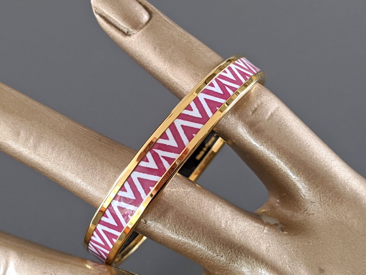 Hermes [94] Faux Gris/Gold Printed Enamel MANUFACTURE DE BOUCLERIES Bangle Bracelet Sz70, BNIB! - poupishop