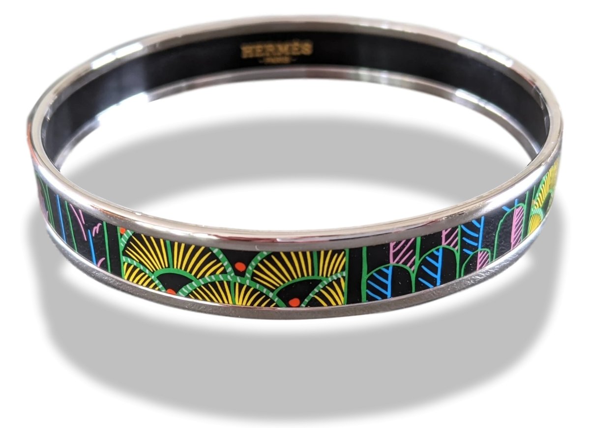 Hermes [95] Graffitis/Black/Silver Palladium Printed Enamel TREE OF SONG Bangle Bracelet Sz70, BNIB! - poupishop