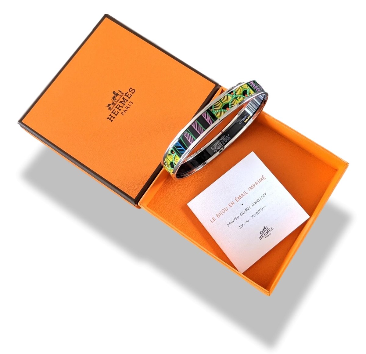 Hermes [95] Graffitis/Black/Silver Palladium Printed Enamel TREE OF SONG Bangle Bracelet Sz70, BNIB! - poupishop