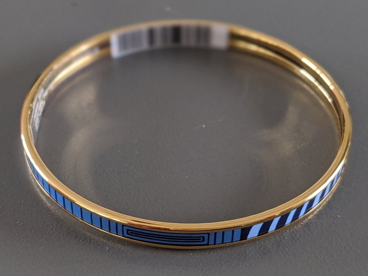 Hermes [97] Bleu Fumoir/Gold GARDE ROBE POP Thin Printed Enamel Bangle Bracelet Sz65, BNIB! - poupishop