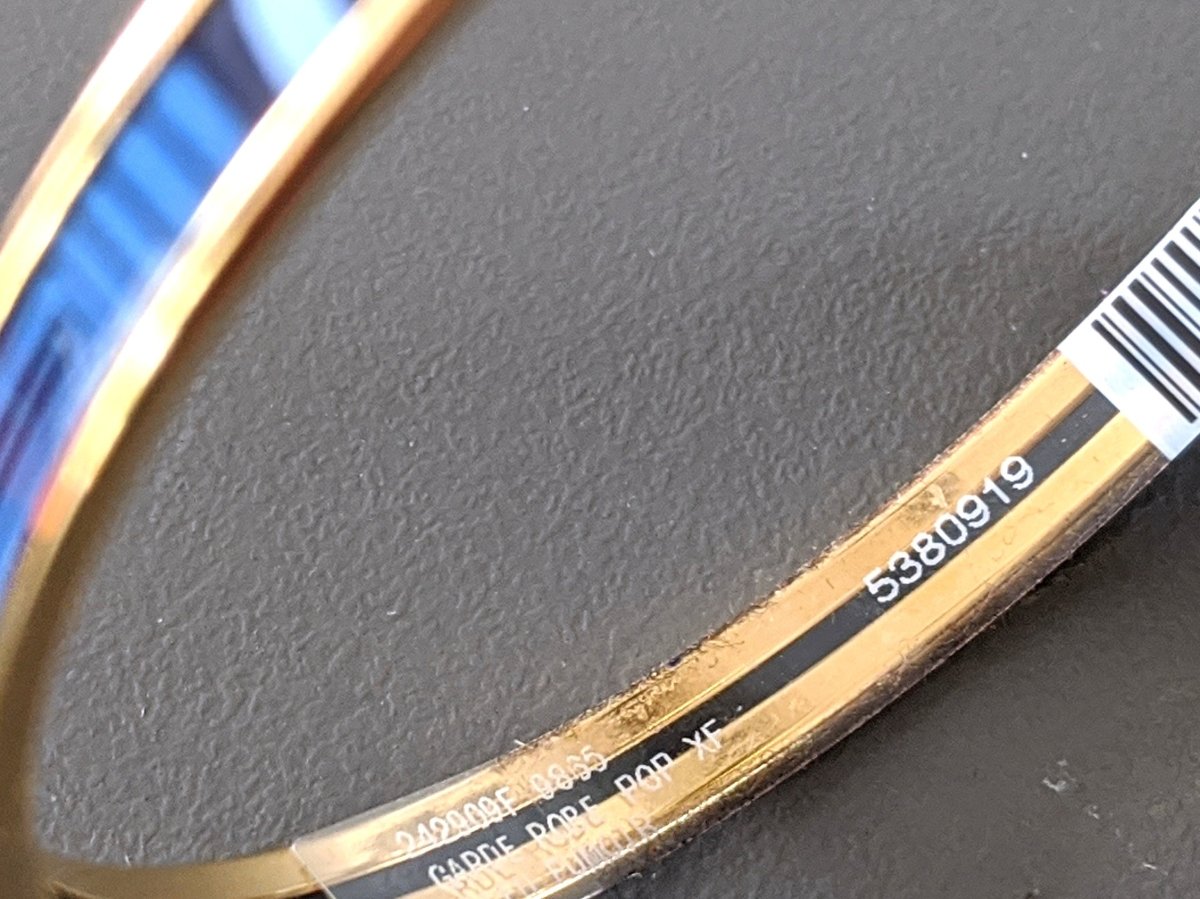 Hermes [97] Bleu Fumoir/Gold GARDE ROBE POP Thin Printed Enamel Bangle Bracelet Sz65, BNIB! - poupishop