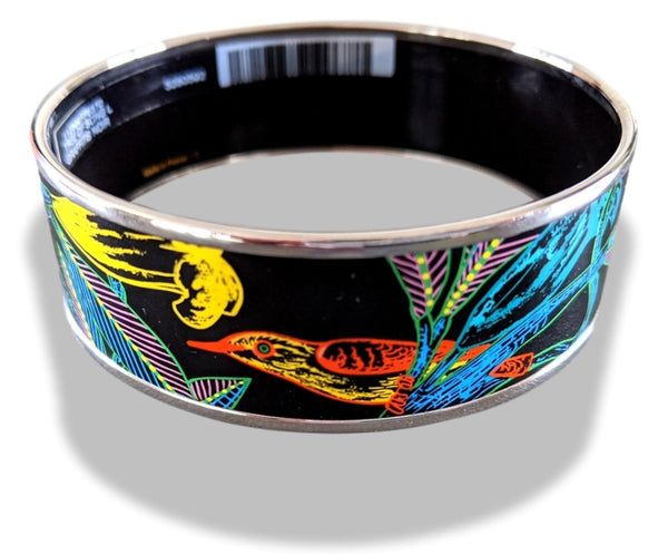 Hermes [98] Graffitis/Black/Silver Palladium Printed Enamel TREE OF SONG Wide Bangle Bracelet Sz70, BNIB! - poupishop