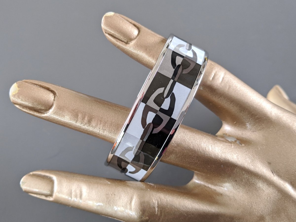Hermes [99] Black/Grey/White/Silver Palladium Printed Enamel OPTIQUE CHAINE D'ANCRE Wide Bangle Bracelet Sz65, BNIB! - poupishop