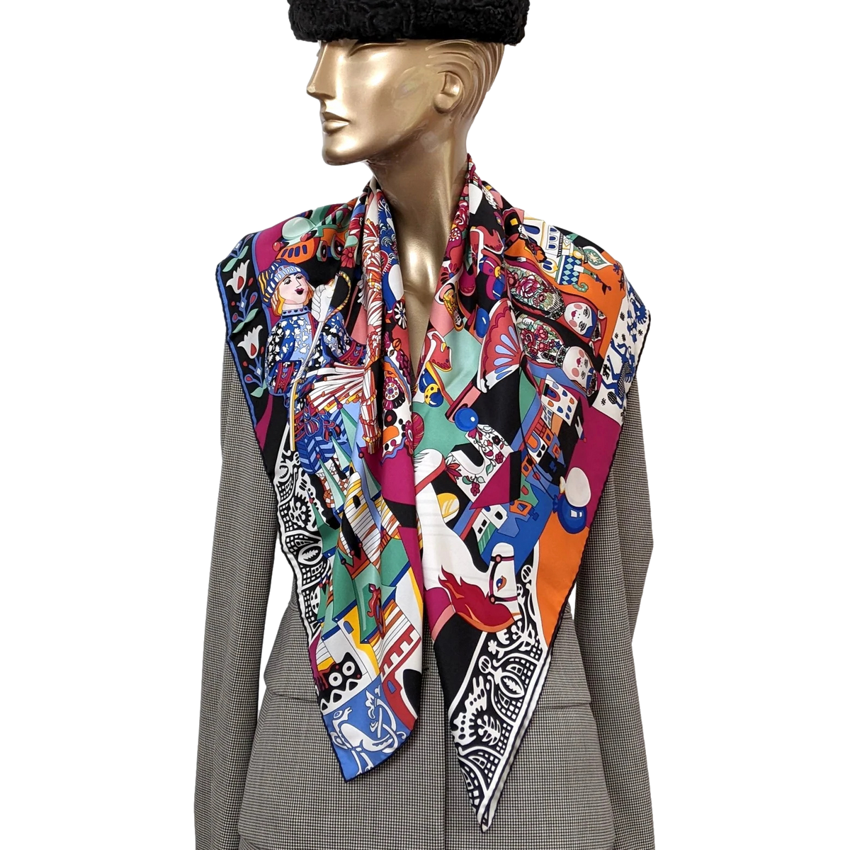 Hermes 2009 Noir/Multi "Zabavushka" by Eugenia Miroshnichenko Twill 90cm