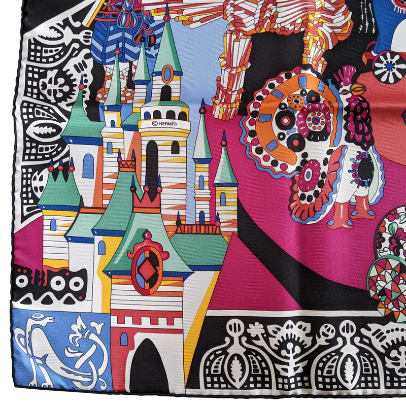 Hermes 2009 Noir/Multi "Zabavushka" by Eugenia Miroshnichenko Twill 90cm