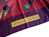 Hermes Red/Green/Blue "A Cheval sur mon Carre" by Bali Barret Cashmere Shawl 140