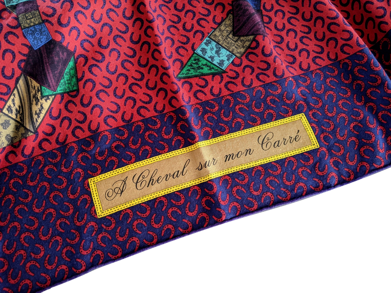 Hermes Red/Green/Blue "A Cheval sur mon Carre" by Bali Barret Cashmere Shawl 140