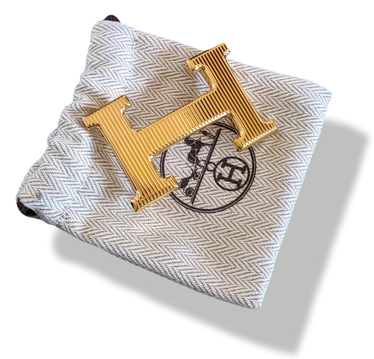 Hermes [A] Plated Gold Calandre STRIEE Buckle H 32mm, New in Pochette! - poupishop