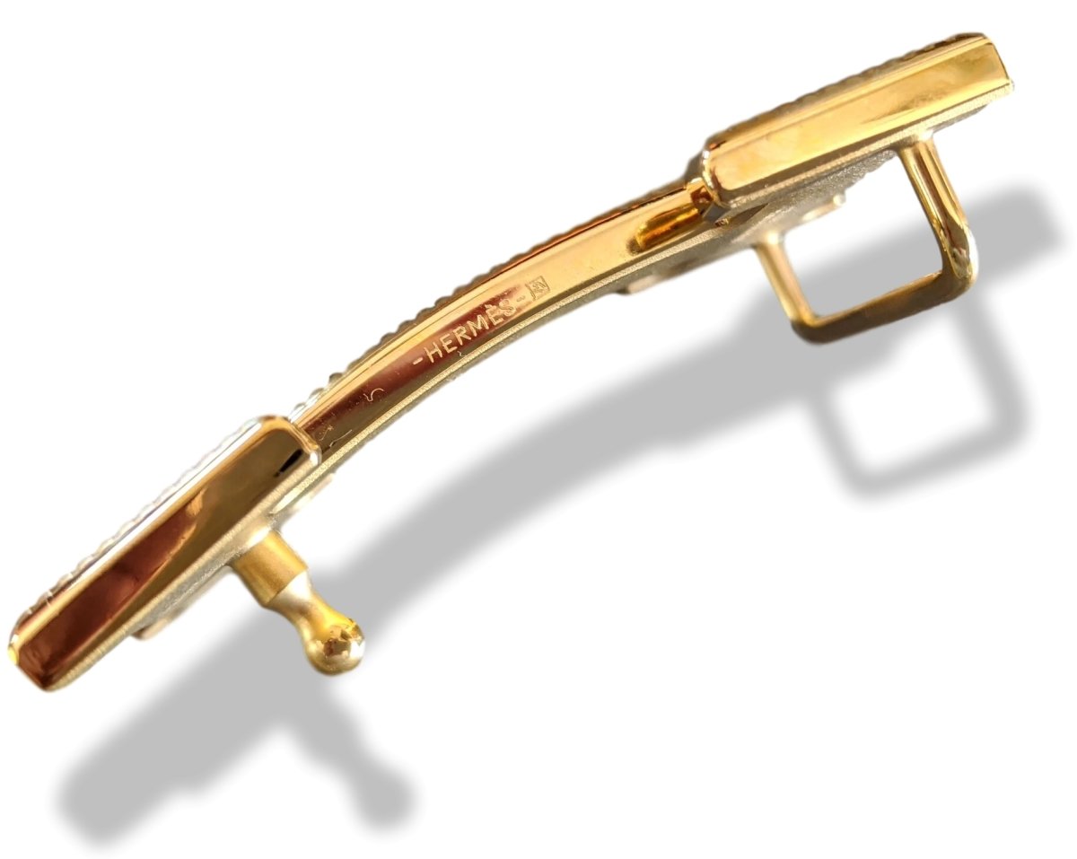 Hermes [A] Plated Gold Calandre STRIEE Buckle H 32mm, New in Pochette! - poupishop
