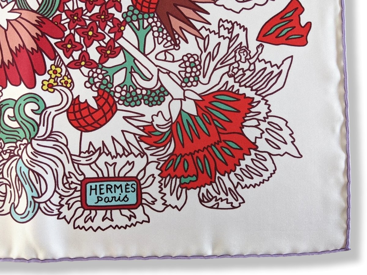 Hermes [AC3] 2018 White/Red/Green CACHE-CACHE FLEURI by Pierre Marie Twill Carre 90cm cm, BNWTIB! - poupishop