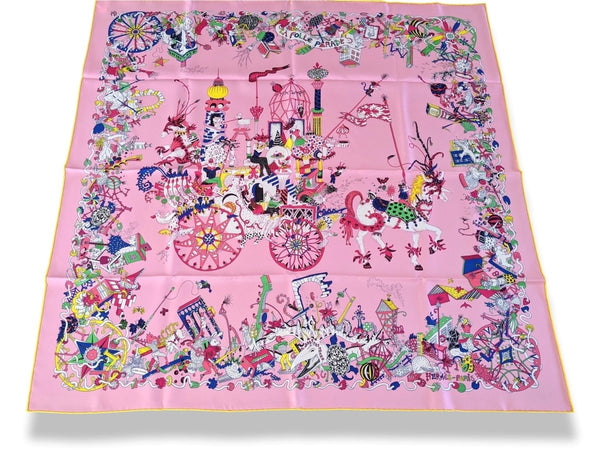 Hermes [AC5] Pink/White/Multi LA FOLLE PARADE by Claire Fanjul Twill Carre 90cm cm, BNWTIB! - poupishop