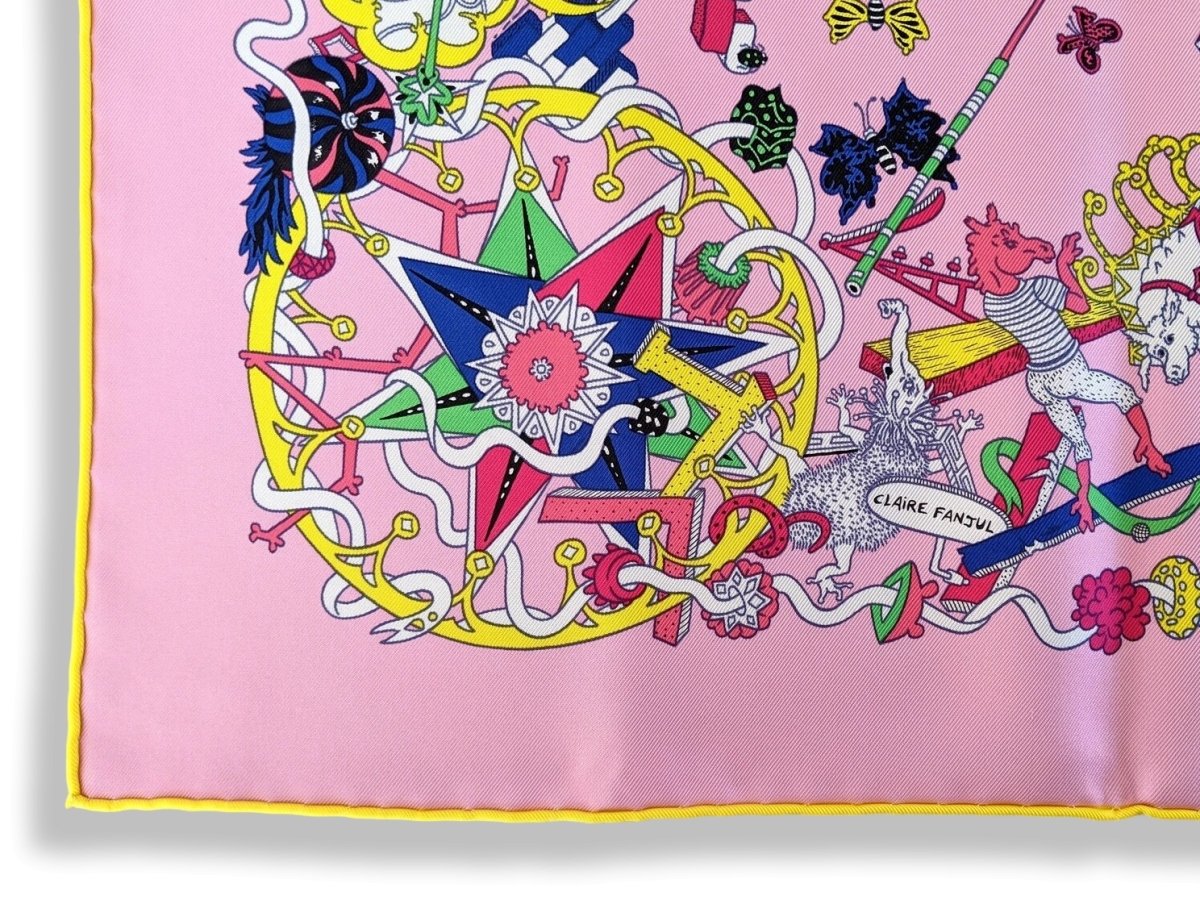 Hermes [AC5] Pink/White/Multi LA FOLLE PARADE by Claire Fanjul Twill Carre 90cm cm, BNWTIB! - poupishop