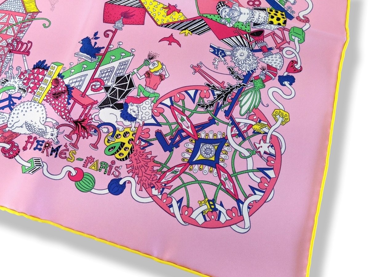 Hermes [AC5] Pink/White/Multi LA FOLLE PARADE by Claire Fanjul Twill Carre 90cm cm, BNWTIB! - poupishop