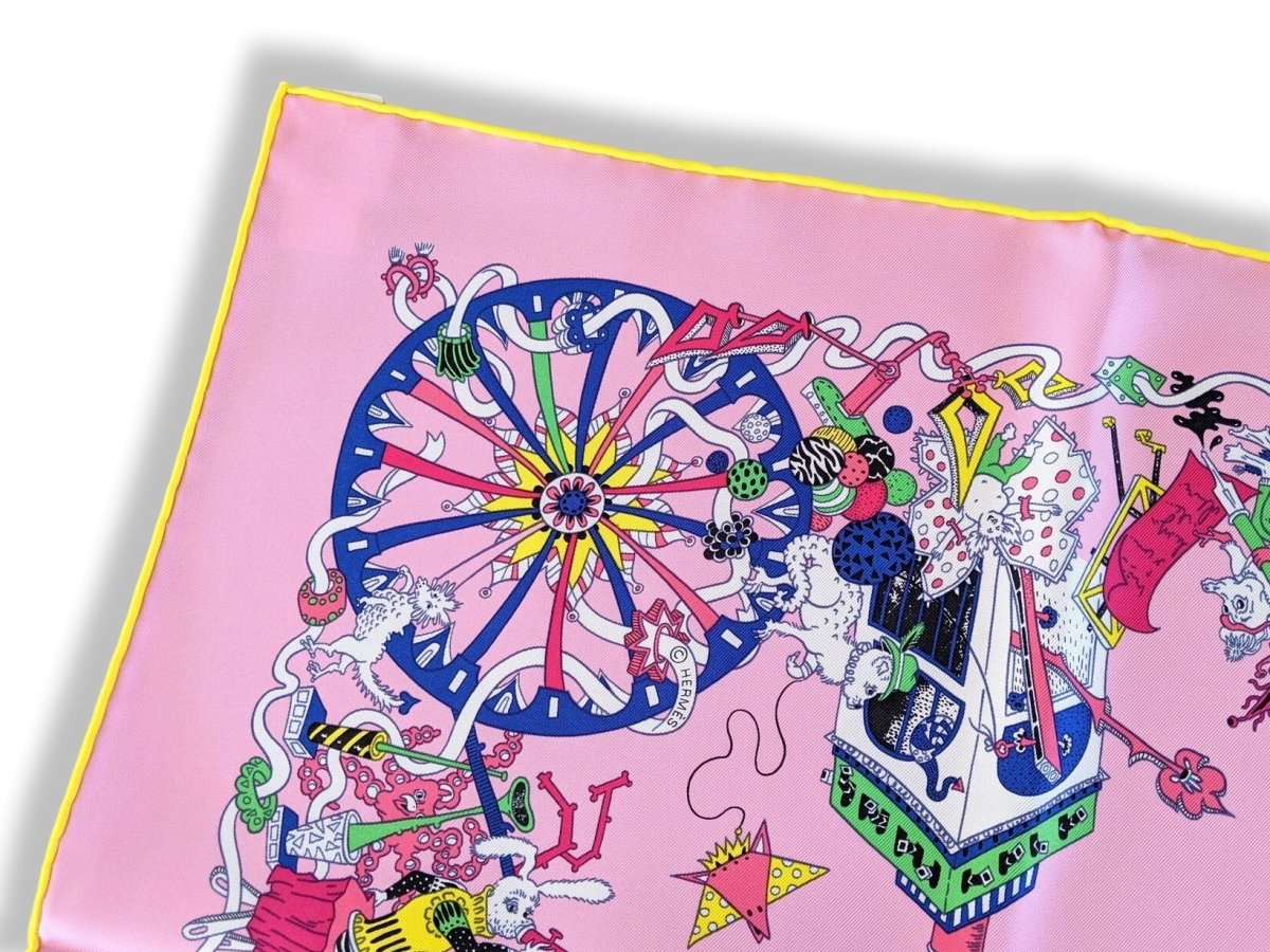 Hermes [AC5] Pink/White/Multi LA FOLLE PARADE by Claire Fanjul Twill Carre 90cm cm, BNWTIB! - poupishop