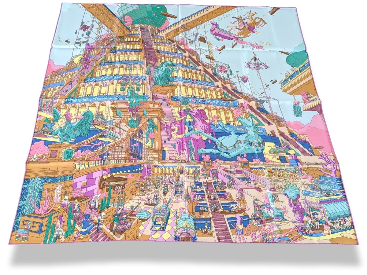 Hermes [AC6] Mauve/Aqua/Camel LA LEGENDE DU CHEVAL A PLUMES by Ugo Gattoni Twill Carre 90cm cm, BNWTIB! - poupishop