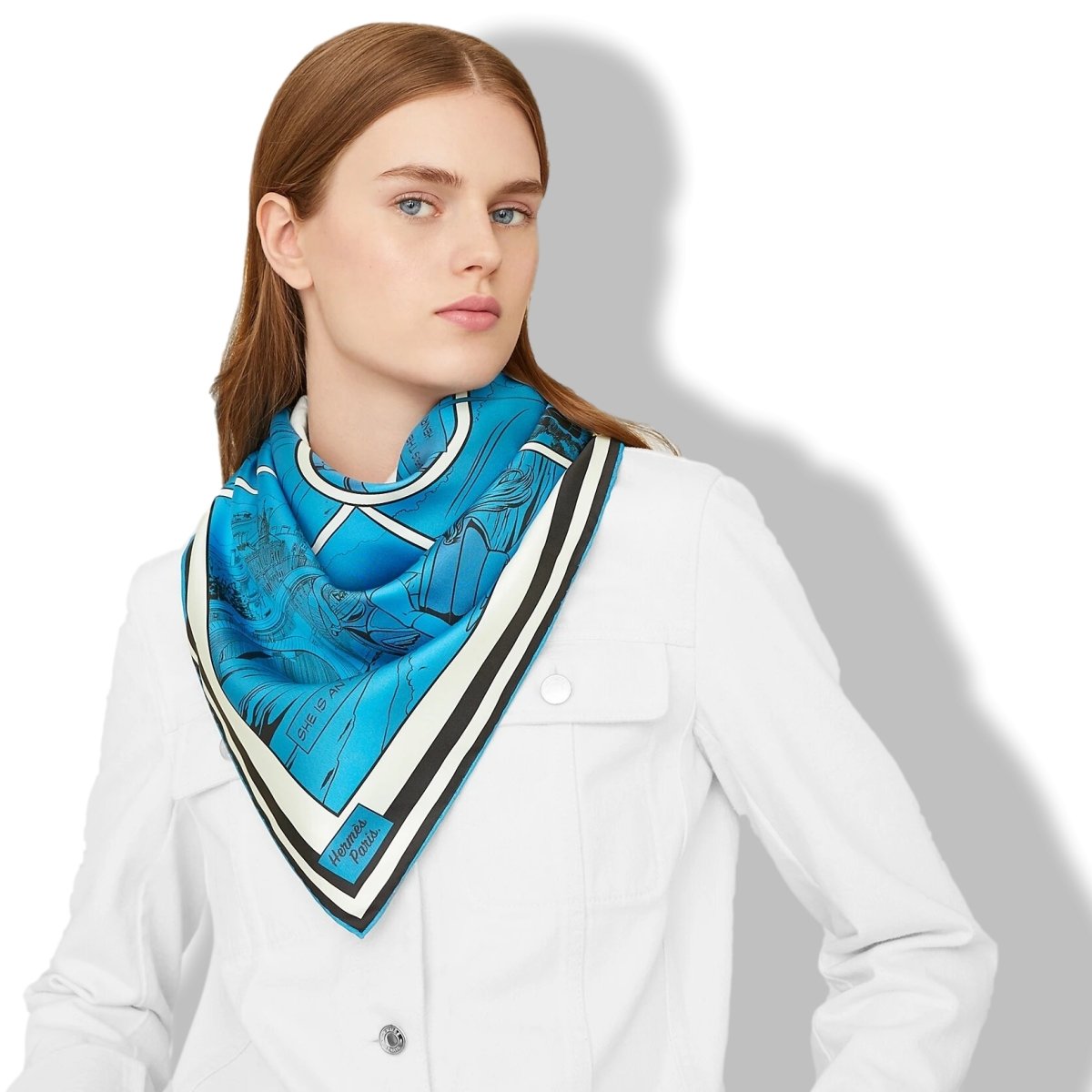 Hermes [AC9] Bleu/Vert/Bleu dur CARRE DOUBLE FACE WOW Twill Scarf 90cm, BNWTIB! - poupishop